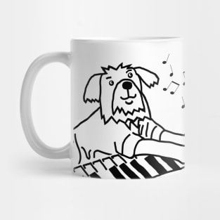 Funny Dog Plays Music on Piano Keyboard Line Drawing Mug